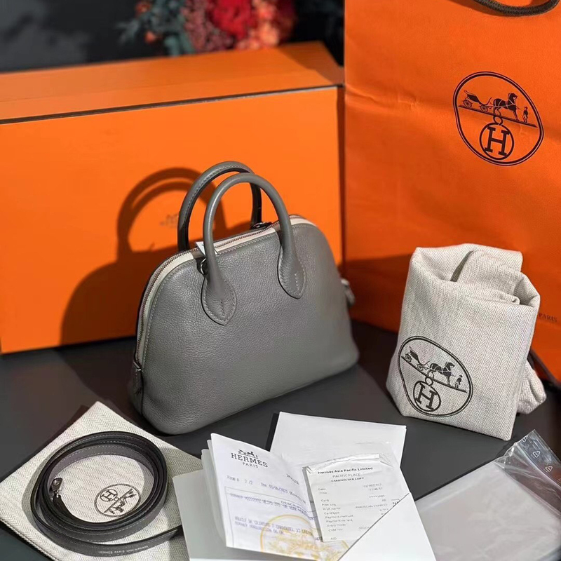 99 New Hermes/Herms Mini Bolide Cumulus Gray Silver Buckle Zipper Handbag Shoulder Crossbody Bag 99 New Hermes/Herms Mini Bolide Cumulus Gray Silver Buckle Zipper Handbag Shoulder Crossbody Bag