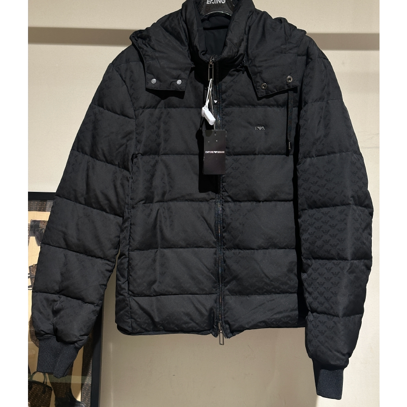 [99% New] Armani Full Logo Long-Sleeve Hooded down Jacket Classic Regular Style Lightweight and Warm