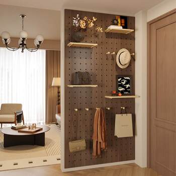 Solid wood hole board entrance hall punch-free wall storage rack accessories partition wall storage shelf custom exhibition