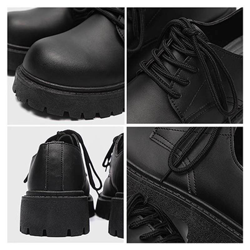 Men's Large Leather Shoes for Autumn and Winter, Casual Retro Thick-Soled Height-Increasing Derby Shoes, Formal British Style, Large Size Martin Work Boots