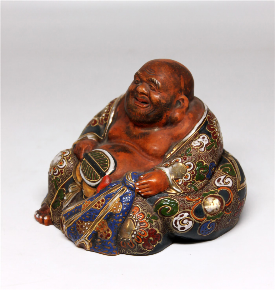 Fun Collection] Meiji period Jiugu burning Seiko Seven Baosho painted gold color Mel Bau cloth bag monk hawking pieces