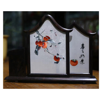 Double-sided embroidered purple sandalwood pen holder Everything goes well home decoration ornaments creative combination embroidery pen holder