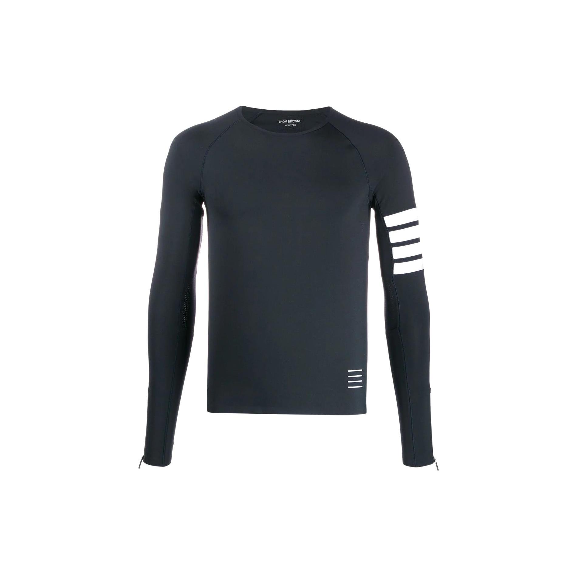 THOM BROWNE 四条纹弹力修身长袖T恤 男款 深蓝色