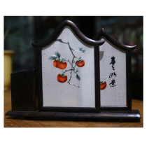 Double-sided embroidered purple sandalwood pen holder Everything goes well home decoration ornaments creative combination embroidery pen holder