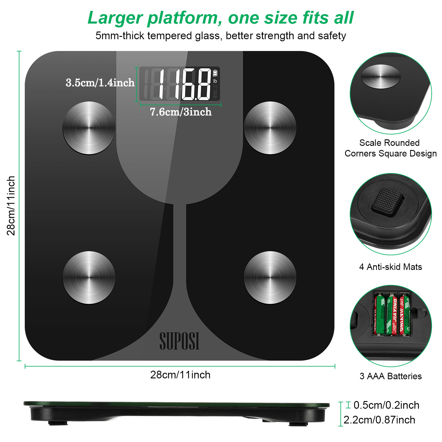  body fat weight weighing scale體脂稱浴室英文lbs人體重秤磅BMI 黑色_电池款_日本品牌Product Thumbnail