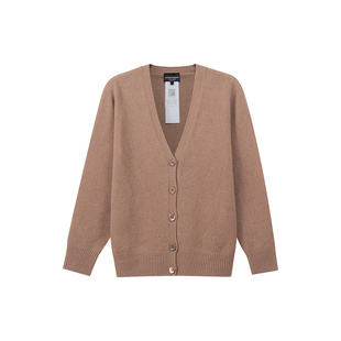 FW22 阿玛尼 刺绣V领羊绒长袖 针织开衫 驼色 EMPORIO 女款 ARMANI