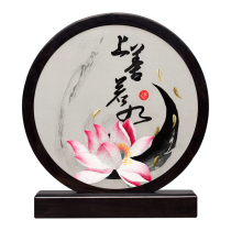 Suzhou embroidery pure hand embroidery purple sandalwood double-sided embroidery ornament The Supreme Good is Like Water creative Chinese style craft ornament