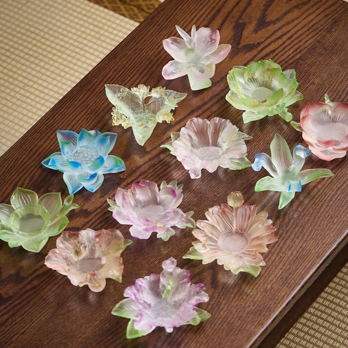Xinyuantang Glaze Twelve Flower Gods Cup Holder Tea Mat Candlestick Ornament Kung Fu Tea Set Accessories
