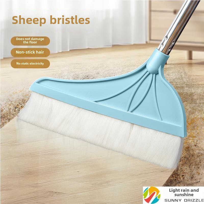 Broom and Dustpan Household Set with Pig Bristle, Wool, and Horsehair Broom for Wooden Floors, Soft Bristle Broom