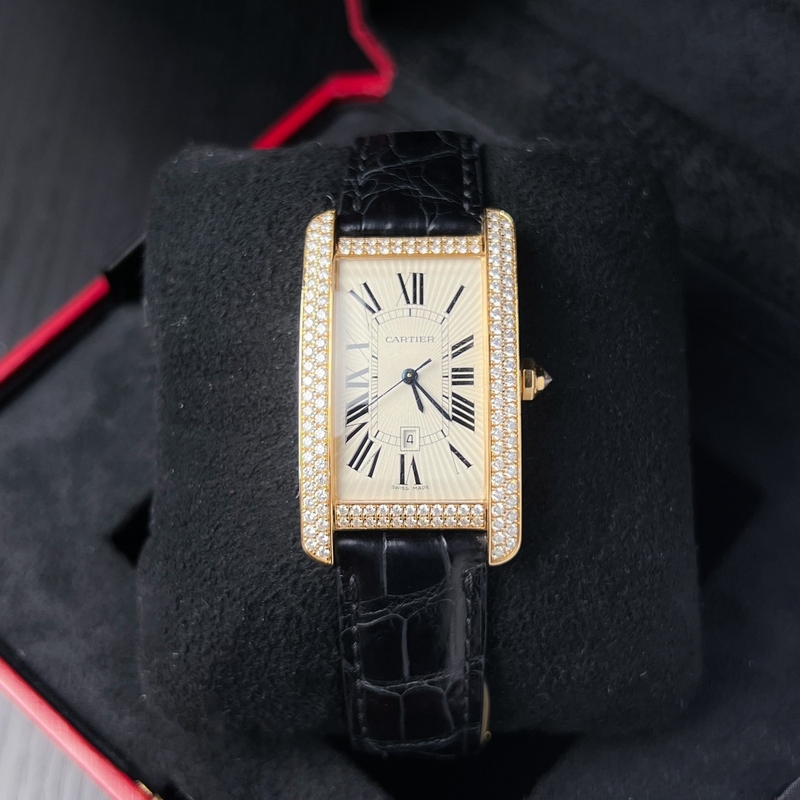 Direct Purchase】98% New Cartier Tank 18K Rose Gold Wb704851 Original Diamond-Encrusted Automatic Mechanical Men's Watch Direct Purchase】98% New Cartier Tank 18K Rose Gold Wb704851 Original Diamond-Encrusted Automatic Mechanical Men's Watch