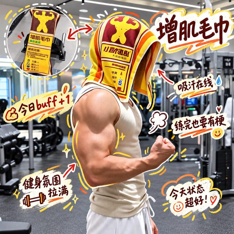 【Muscle-Building Towel】Fun Gym Sports Towel, Dirt-Resistant, Quick-Drying Sweat Towel, Abstract Print Towel