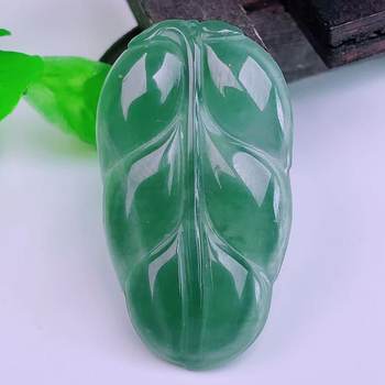 Burmese natural jadeite genuine icy green high-end boutique jewelry moisturizing thick flash shot gold branch jade leaf jade pendant