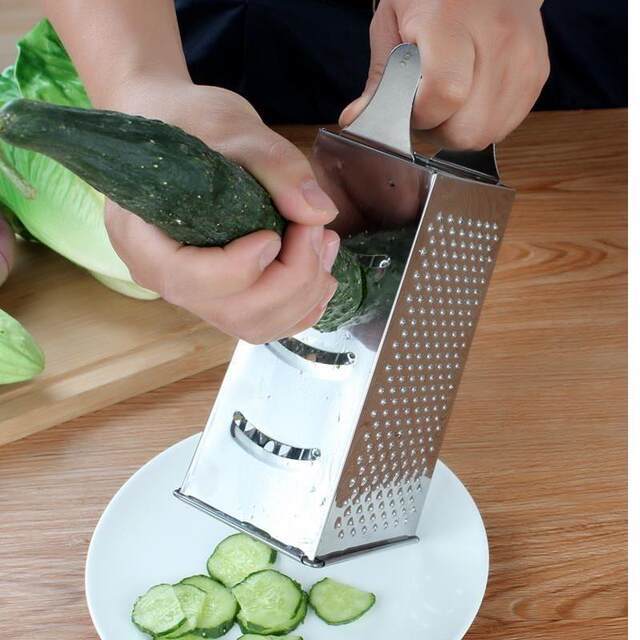 Multi-Functional Kitchen Tool for Peeling and Slicing Cucumbers, Thickened Stainless Steel Grater with Four-Sided Shredding and Hand Guard
