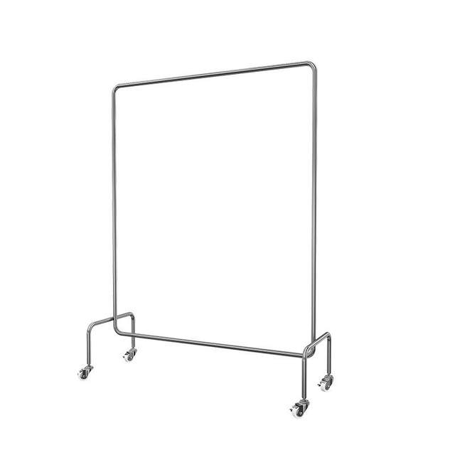 Clothing Store Display Rack Floor-Standing Clothes Hanging Rod Stainless Steel Brushed Silver with Wheels Women's Clothing Store Shelf Display Rack