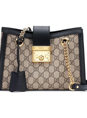 9.9/9.5新Gucci/古驰Padlock帆布乌木色/黑色女款单肩斜挎包