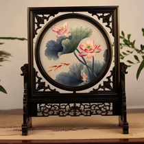 Su embroidery pure hand embroidery purple sandalwood double-sided embroidery ornament Lotus new Chinese style craft gift