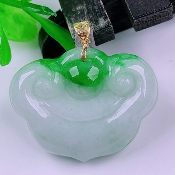 Myanmar natural authentic jadeite 18k gold buckle ice floating green high-end flash shot ruyi fubei jade pendant 8.69g