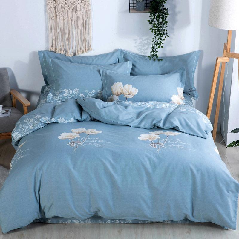 Thickened pure brushed four-piece bedding set, bed sheets, quilt cover, dormitory three-piece bedding set, simple twill four-piece set