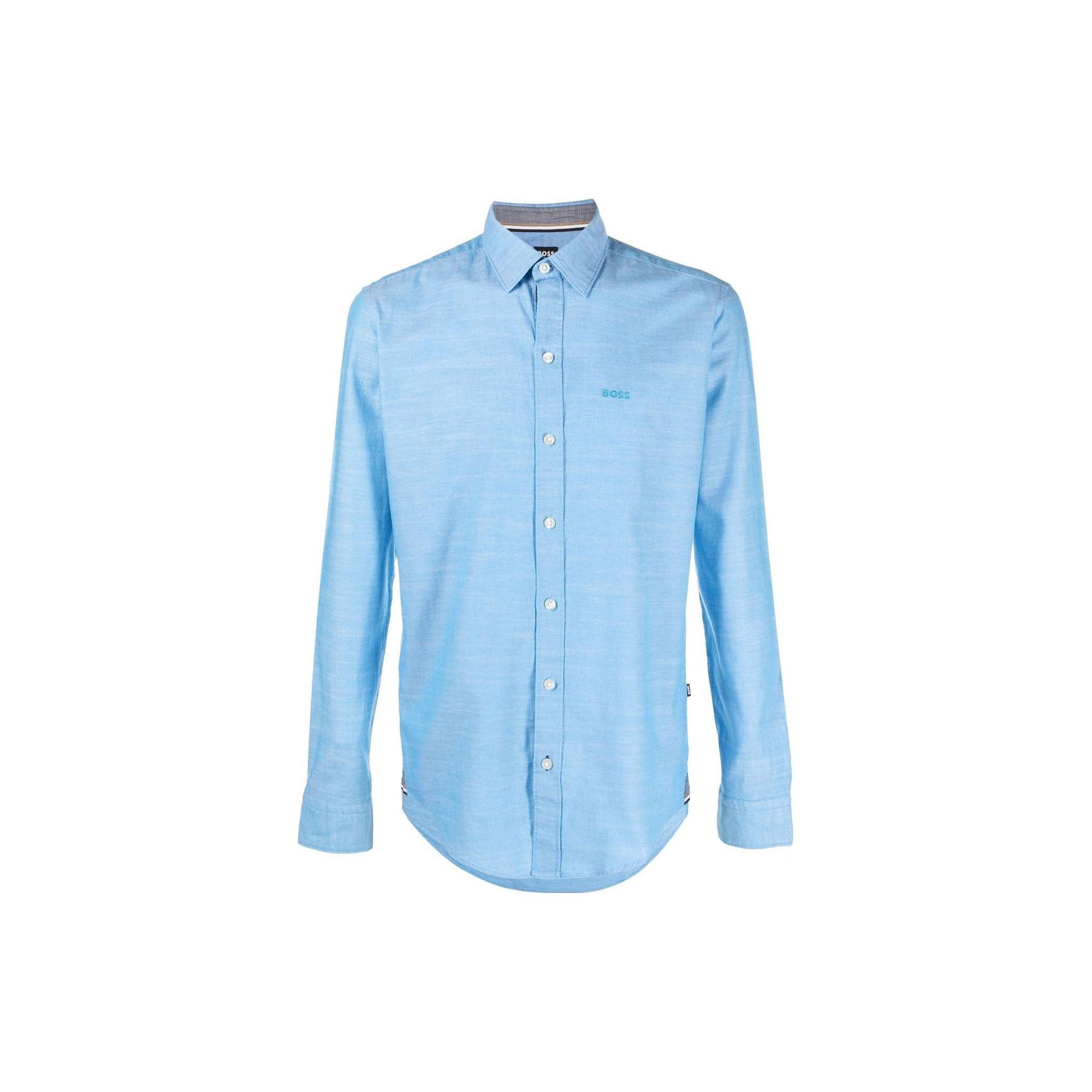 HUGO BOSS Logo刺绣纯色长袖衬衫 男款 蓝色