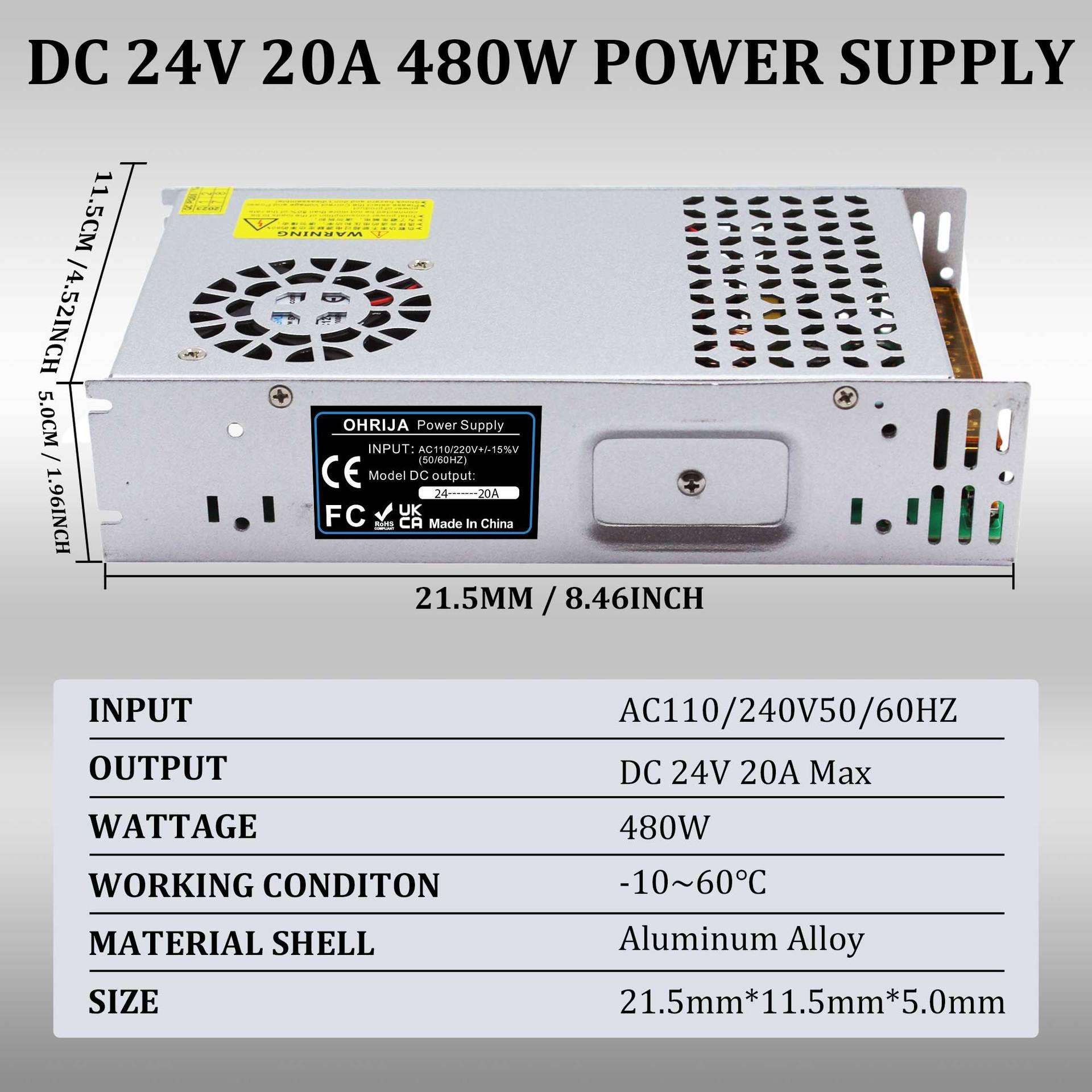 AC220V to DC24V20A switching power supply 480W LED light monitoring security access control DC power supply regulator