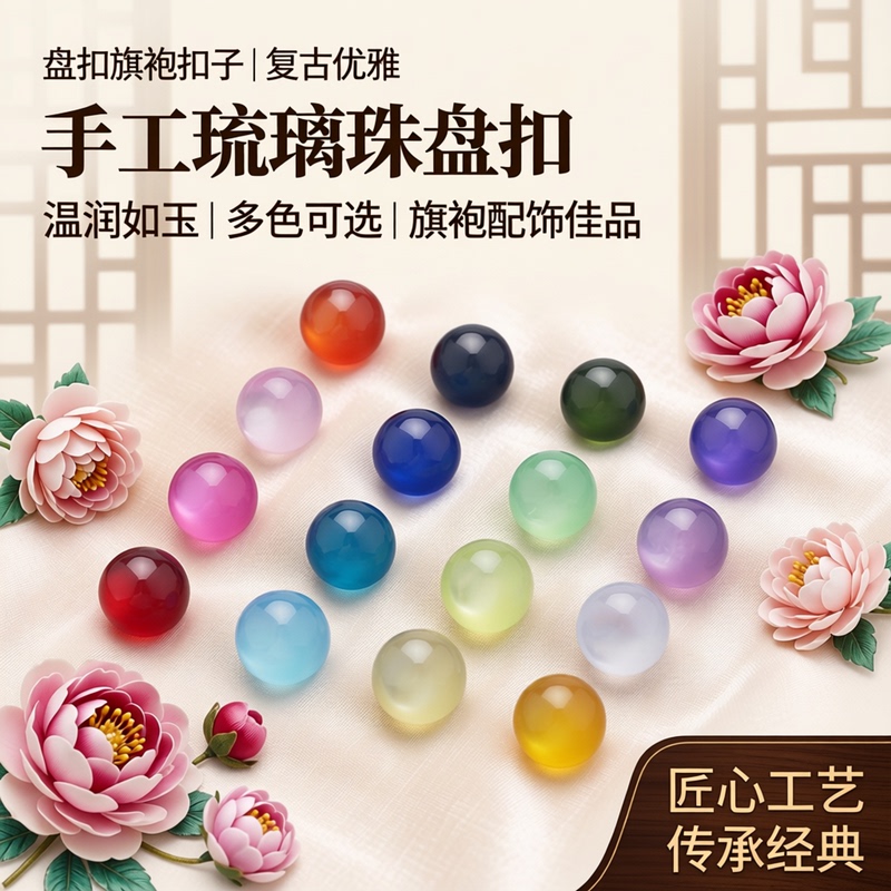 Round Buttons for Cheongsam, Tang Suit, Hanfu, Colorful Pearl Buttons, Resin Imitation Jade Beads, Shirt Pearl Buttons