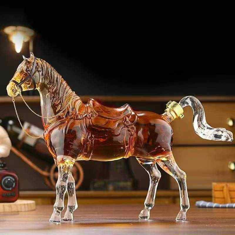 New zodiac horse glass bubble wine bottle high borosilicate craft wine bottle sealed divided wine bottle horse shape empty wine bottle