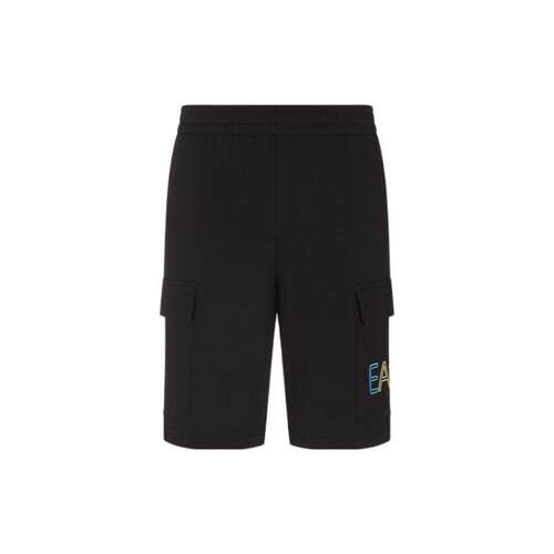 EMPORIO ARMANI/阿玛尼 SS23 EA7系列字母刺绣直筒短裤男款黑色