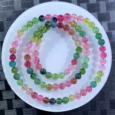 Brazilian natural tourmaline hand female three circle 6mm 31 52g candy blue bi Wangfu rainbow bracelet 48971
