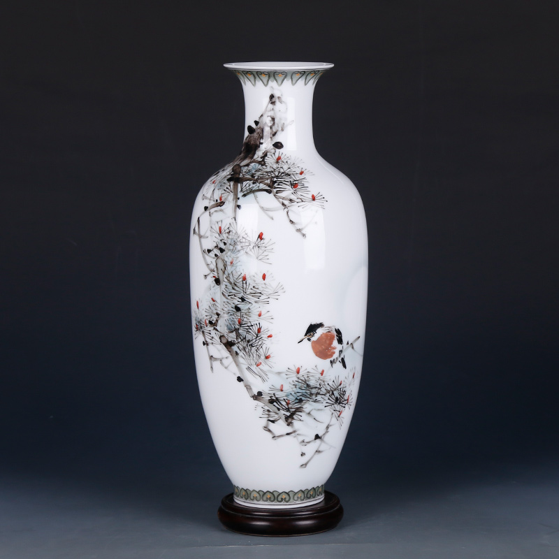 Reworked hand painted collection Hunan Province Ceramics Art Master Yang Jun Works Pine Shade Small Bird Vase Hem NX465