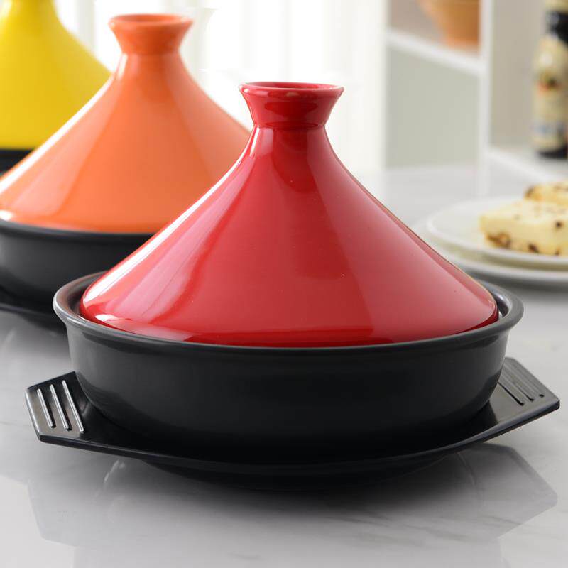 グミスタジ製陶器製キャセロール鍋、直火対応、耐熱性、家庭用シチュー鍋、鶏肉の煮込み、土鍋ご飯、トレイ付き