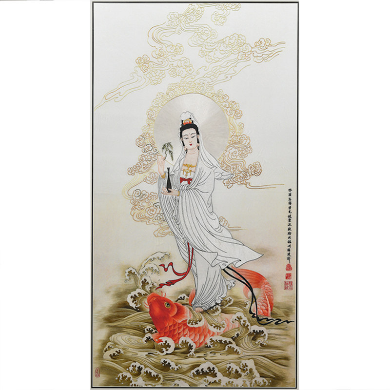 Pure Handmade Embroidery Collection Grade Real Silk Embroidered non-genetic bearing artificial art Master Wei Dongmei Works Guanyin