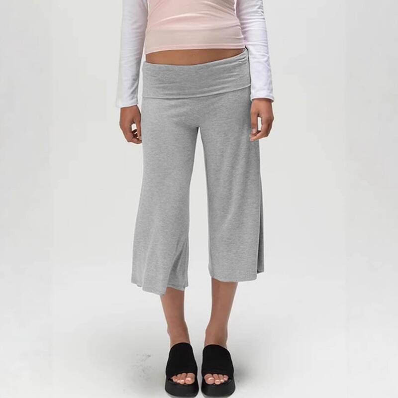 Fold Over Wide Leg Capri Pants For Women Low Rise Lounge