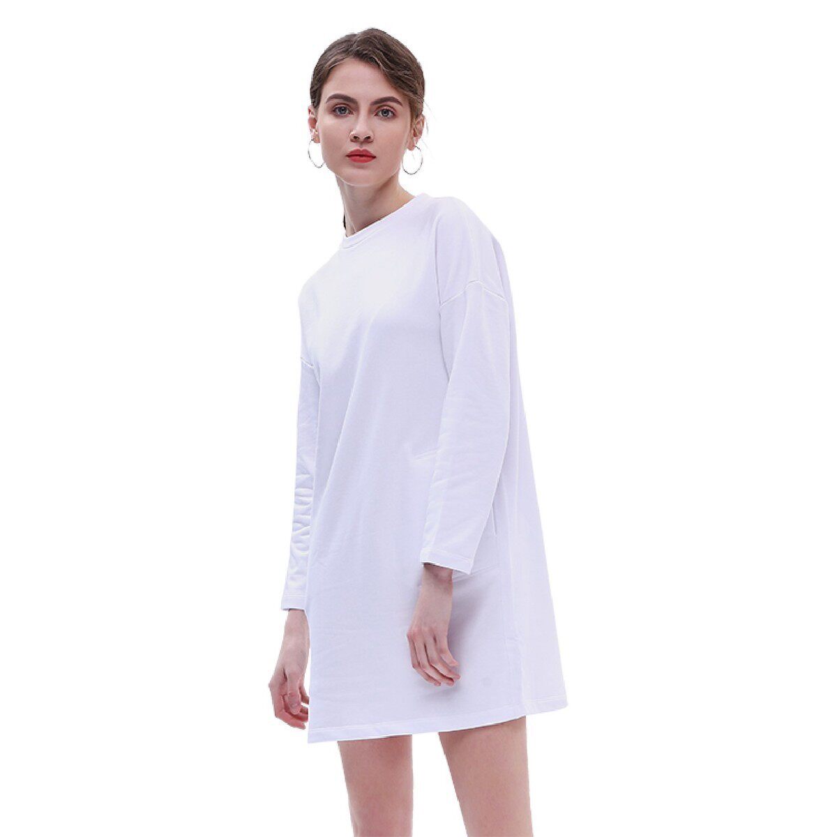 NOME women's Nomi spring 2019 new round neck loose and thin solid color simple wild long-sleeved dress women