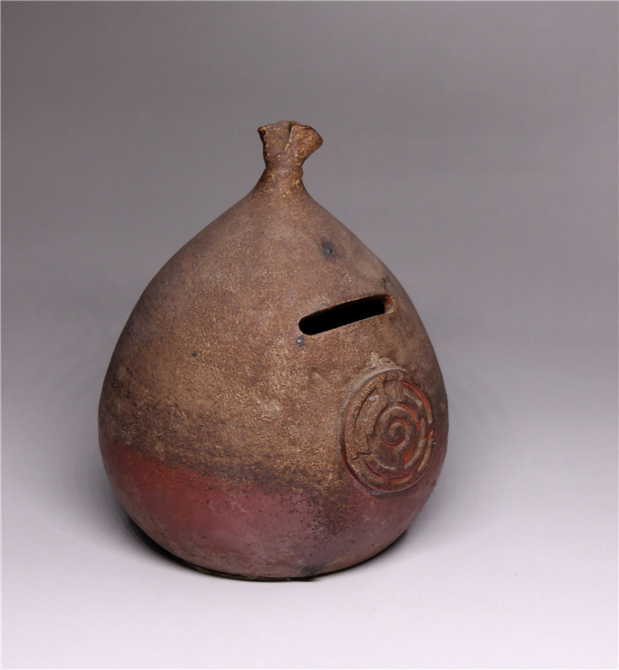 Fun Collection] Showa period preparation of front burning Huma glazed Grey Pear Type Deposit Money Pot to be full of firewood and firewood