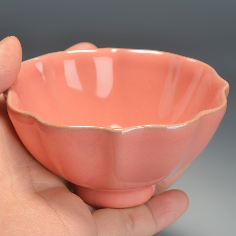 Grem Ru Kiln Peach Red Glaze Rhombus Pint Cup Tea Cup Master's Cup Jingdezhen Porcelain Kung Fu Tea Set Open Sheet Raising Cup