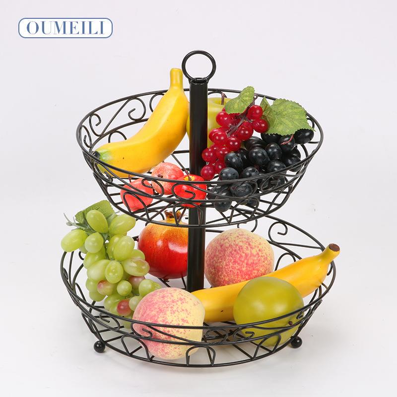 European-Style Wrought Iron Fruit Basket, Detachable Double-Layer Fruit Bowl, Fruit Storage Basket, Creative Home Decor Craft Ornament