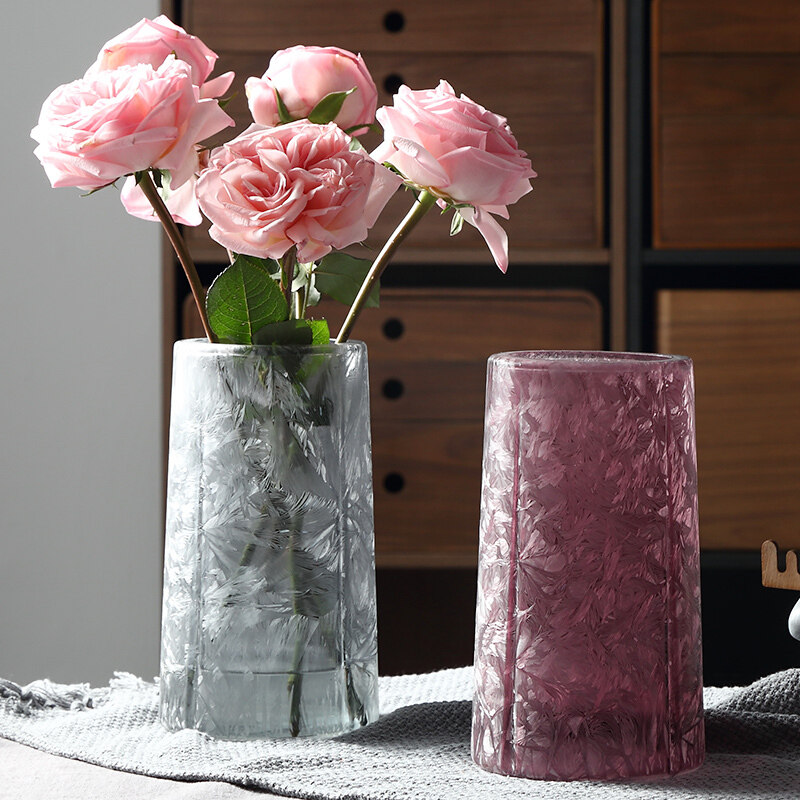 Transparent craft glass vase hydroponic vase living room vase decoration 25 ice flowers 3 blue big