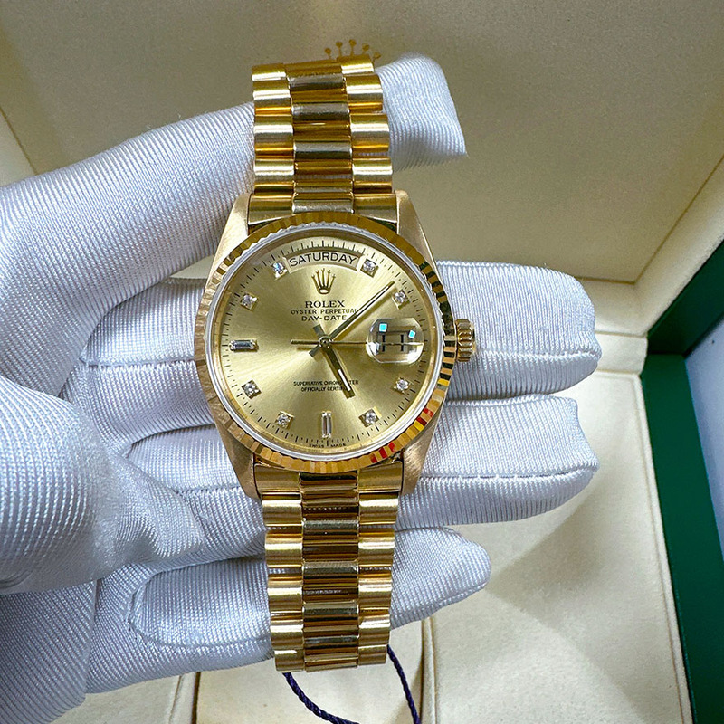 Direct Purchase Price Rolex Large Gold Watch Men's Watch Day-Date 18K Gold Mechanical Watch with Diamonds 95% New