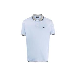 ARMANI SS23 EMPORIO 阿玛尼 男天蓝色 Logo直筒套头短袖 Polo衫