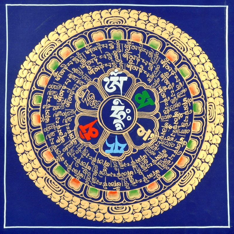 Good gift to send picture frame] Pure hand-painted thangka, painted gold six-character mantra, Nepalese hand-painted thangka TP69