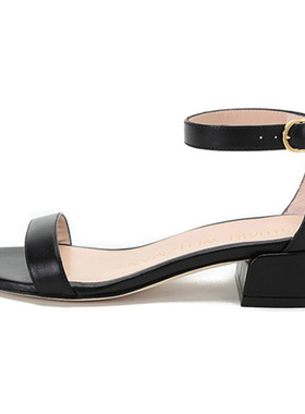 Stuart Weitzman Nudist 牛皮 一字带 中跟 凉鞋 女款 黑色
