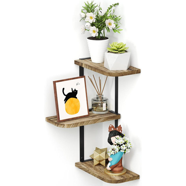 Spot corner rack iron wood combined with wall storage rack bathroom floating partition living room decoration rack