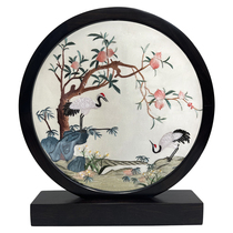 Fine Suzhou embroidery pure handmade double-sided embroidery table screen Peach Crane new Chinese style ornaments gift box collection for gift giving