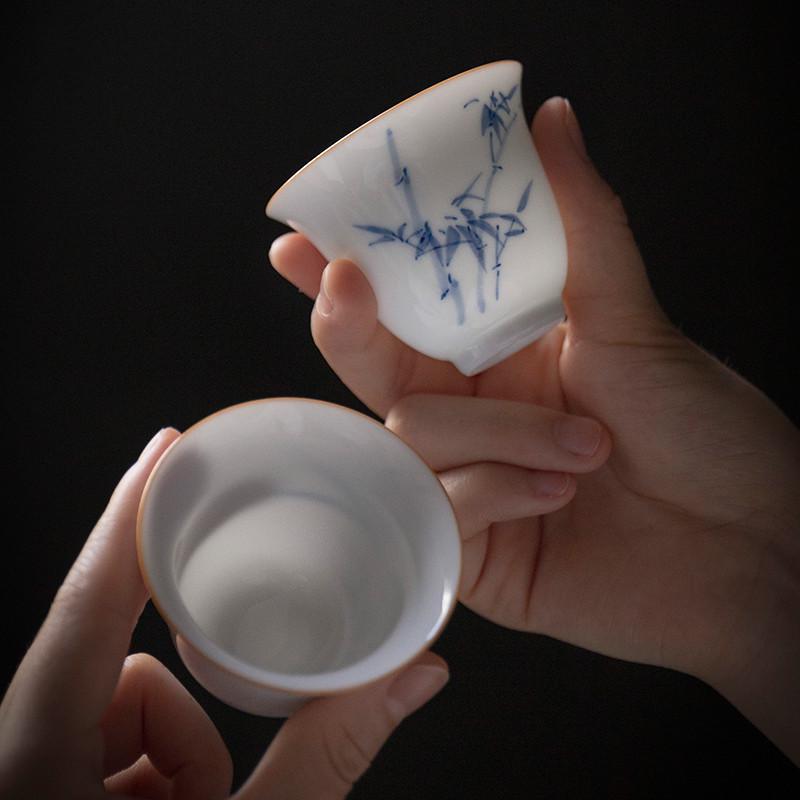 Hand-Painted White Porcelain Thin-Walled Tea Cup, Handmade Tea Set, Ceramic Kung Fu Small Tea Cup, Personal Tea Bowl