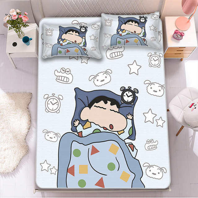 Crayon Shin-Shin Summer Ice Silk Cool Mat Three-piece Set Home Children's Bed Sheet Mat Student Dormitory Machine Washable Cool Mat