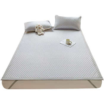Summer ice silk cool mattress 2024 new iced bean bed sheet three-piece set air-conditioning mat cool mat machine washable