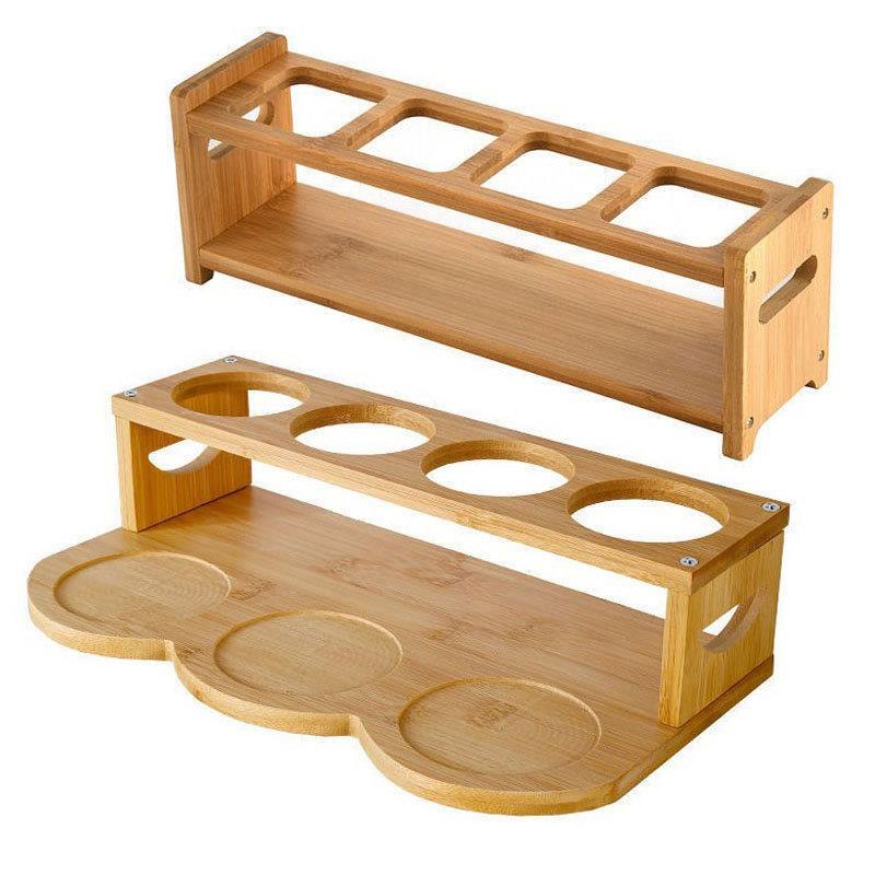 Seasoning Bottle Bamboo Rack Kitchen Spice Jar Round Hole Storage Rack Oil Bottle Countertop Kitchen Storage Rack Spice Storage