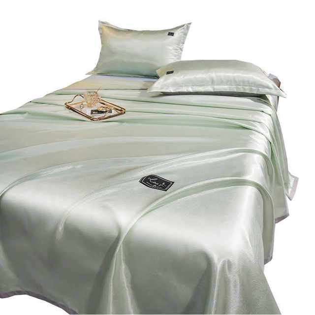 Solid color ice silk bed sheet single piece summer mat three-piece set silky naked sleeping pillowcase can be washed 2 meters bed mat