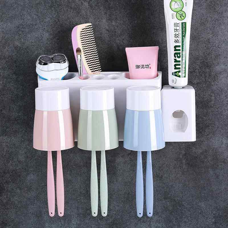 Powerful Adhesive Wall-Mounted Toothbrush Holder, No-Drill, 2/3/4 Slots, Toothbrush Cup Storage Rack, Bathroom Traceless Toothbrush Cup Holder Set
