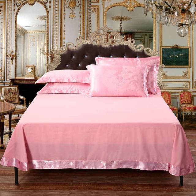 European-style bed sheets single piece 1.5m1.8m2.0m student dormitory single double silk cotton tribute satin jacquard quilt simple color
